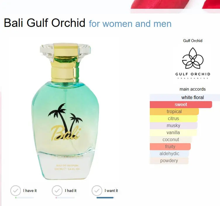 Bali Eau De Parfum 100 ml by Gulf Orchid